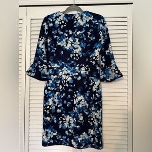 Donna Morgan Navy Floral Long Sleeve Dress with Blue Accents